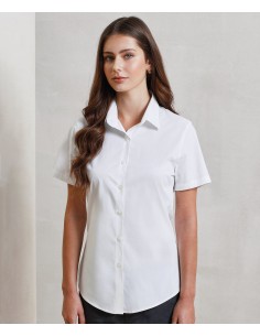 P-PR346-Womens Stretch Fit Poplin Short Sleeve Cotton Shirt 2